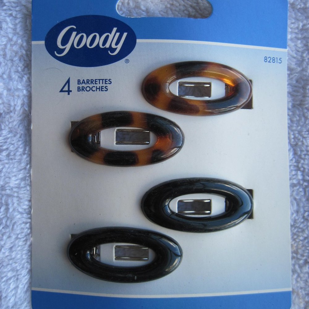 4 Goody 2002 Plastic Oval Hair Barette Clips 1 1/2" Secure Metal Stay Tight Back